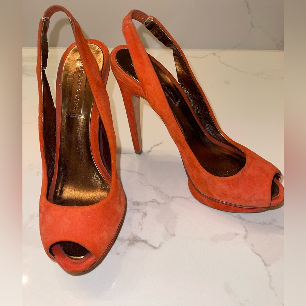 BCBG Orange Suede Slingback Heals